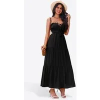 Imily Bela Maxikleid Damen Strand mit Rüschen Bänder ärmellos Boho Sommer Urlaub (Packung, 1-tlg., 1per-Pack) in Unifarbe