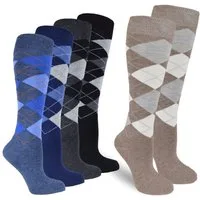 Socked Kniestrümpfe Herren (6 Paar) Baumwolle, lange Socken, guter Halt, Uni / Karo-Muster
