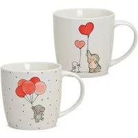 matches21 HOME & HOBBY Tasse Süsse Kaffeetassen 2er Set Tiere Liebe Elefant Hase Herzen, 2-tlg., Porzellan, Tee, Kaffee-Becher, klassisch, weiss rot bunt, 250 ml