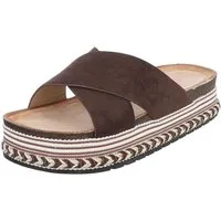Ital-Design Damen Plateau-Pantolette mit Kreuzbanddesign Plateausandaletten (91895579) Flach Pantoletten in Braun