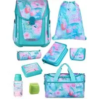 Familando Schulranzen Schmetterling Schultasche, Butterfly türkis, rosa, ab 1. Klasse (Set, 9-tlg., inkl. Federmappe und Sporttasche), mit Brustgurt, 1.000 Gramm leicht, 20L Volumen