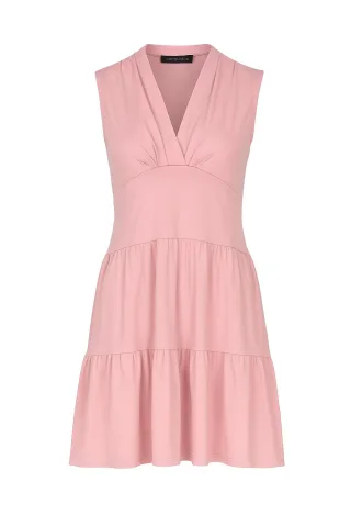 Ärmelloses Jerseykleid mit V-Ausschnitt in Rose – Lockere Passform, knielang