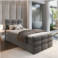 Masseno Boxbett AMON 90x200 cm mit Bonell Matratze und Topper, Einzelbett, Jugendbett, Polsterbett mit Kopfteil, Boxspringbett