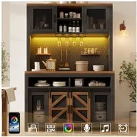 Flieks Küchenbuffet mit LED-Beleuchtung, Lochwand, USB-Anschluss und Schiebetüren (1-St., B120/T40/H174,5 cm) Küchenschrank Hochschrank mit Metallgittertüren und Steckdosen Schwarz