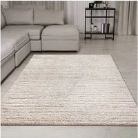 TeppichHome24 Teppich Praktischer Teppich Beige Linienmuster pflegeleicht für Wohnbereiche, rechteckig