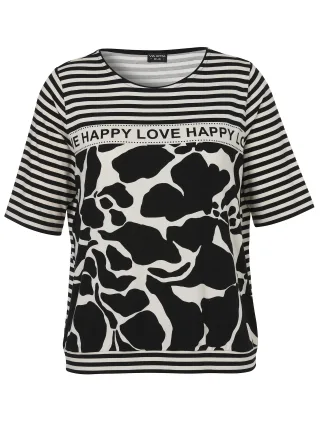 VIA APPIA DUE - T-Shirt Rundhals 1/2 Arm Druck Motiv Ringel schwarz/beige - Gr. - 48