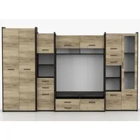 Deine Möbel 24 Wohnwand MAURO S 310 cm – Große moderne Wohnzimmerschrankwand, (Set, 1-St., Eiche Canterbury / Eiche Country Grey, Wohnwand mit viel Stauraum), mit TV-Board, Vitrine, Schrank und Regalen