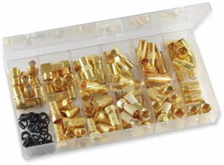 S-IMPULS Sortimentskasten F-Stecker/F-Adapter vergoldet, 130-teilig