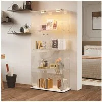 FUROKOY Glasvitrine Standvitrinen, Vitrine aus gehärtetem Glas (Vitrinenschrank mit 2 Glastür und Beleuchtung für Sammler, Bücher) 4 Lagen Sammlervitrine, Weiß