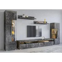 OTTO home Wohnwand India,Breite 290cm moderne Mediawand ohne Beleuchtung, (Set, 5-St., fdete), Anbuwand (Set,5-St, 2xVitrine, 1TV-Schrank, 2xWandregal) viel Stauraum