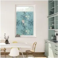 LICHTBLICK ORIGINAL Fensterfolie Fensterfolie selbstklebend, Sichtschutz, Aqua Floral - Blau, blickdicht, glatt