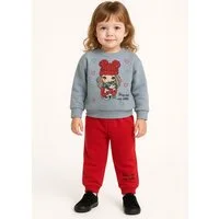 Lorey Medtec Freizeitanzug Mädchen Outfit, 2er Set, Pullover, Hose, 100 % Baumwolle, Rot-Grau (Pullover + Hose)