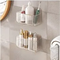 TUWENA Duschablage 2 Stück Badezimmer Organizer, Transparenter Duschablage Ohne Bohren, Kunststoff-Duschregale für Badezimmer und Küche