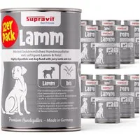 Supravit Nassfutter für Hunde 12 x 410g Dosen - Schmackhaftes Hundefutter nass Lamm&Reis, Nassfutter für: Hund