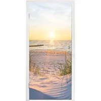 MuchoWow Türtapete Strand - Sonne - Düne - Gras - Sand - Horizont, Matt, bedruckt, (1 St), Selbstklebende Tapete, Folie für Möbel, 75x205 cm