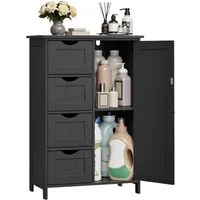 VASAGLE Badmöbel-Set Badezimmerschrank Badschrank Beistellschrank, mit 4 Schubladen, Schranktür, verstellbare Ablage