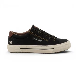 Mustang Damen Schwarze Kunstleder-Sneaker Sneaker Freizeitschuhe – M0112011