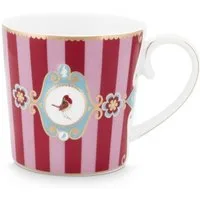 PiP Studio Becher Love Birds Medaillion Henkelbecher Stripes rot/pink 250ml, Bone China, Mug Large Love Birds Medallion Stripes Red-Pink 250ml