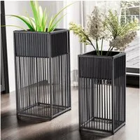 FINEBUY Pflanzkübel FB92215 Blumentopf Pflanzenkübel 2er Set Metall Schwarz Quadratisch (Blumentopf 2er Set Metall Schwarz Quadratisch), Pflanzenkübel 2-teilig, Blumenkübel Pflanzgefäß