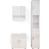 Vicco Badmöbel-Set Irma, Weiß Hochglanz, 3 Teile, mit Hochschrank, (3-er Set, 3-St., 3er Set)