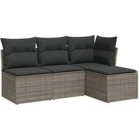vidaXL Gartenlounge-Set 4-tlg. Garten-Sofagarnitur mit Kissen Grau Poly Rattan, (1-tlg)