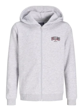 JACK&JONES - JJAERO SWEAT ZIP HOOD JNR White Melange - Gr. - 164