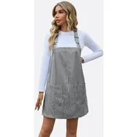 Imily Bela Jeanskleid Damen Gestreiftes Trägerkleid mit Verstellbaren Schultergurten (Packung, 1-tlg., 1per-Pack) Eingrifftaschen