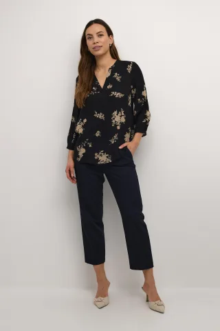 Kurzarm-Bluse Regular fit Black/Brown Flower Print floral