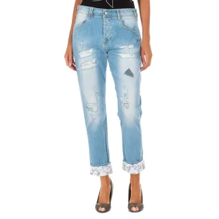 Lange Denim-Hose mit geradem Saum 10DBF0667 Frau
