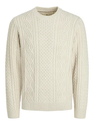 JACK&JONES - JPRBLUSEAN KNIT CABLE CREW NECK SN Silver Lining - Gr. - XXL