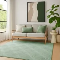 TaCa Home Teppich Kurzflor Teppich Hasenfell Optik, rechteckig, Höhe: 10 mm, Wohnzimmer, Kinderzimmer, Flur, Esszimmer, Welle Grün - 50 x 80 cm