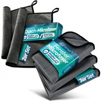 Slummer Spar-Set Fenstertuch (3er) Trockentuch (2er) streifenfrei Mikrofasertuch (Mikrofaser, Spar-Set, 5-tlg., 5er Set, hohe Wasseraufnahme Auto Küche Camping)