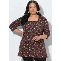Ulla Popken Longshirt Longshirt bedruckt A-Linie Carré-Ausschnitt