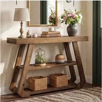 Tribesigns Konsolentisch 105 cm Flurtisch aus Massivholz mit 3 Ablagen, Schmaler Sofatisch im Landhausstil mit A-Gestell