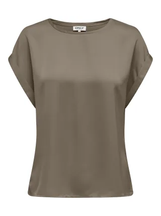 ONLY - ONLLIEKE S/S SATIN MIX TOP WVN NOOS Walnut - Gr. - L