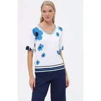 Passioni T-Shirt Blumen-Print und Streifendetails