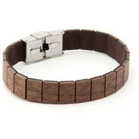 NaturSchatulle Gliederarmband aus Holz und Kork "Woody" thick (Holzschmuck, Holz Armband, Kork, Nussbaum, Edelstahl Verschluss), Unisex Schmuck Armband Holz, Armband Partnerlook, Verstellbar