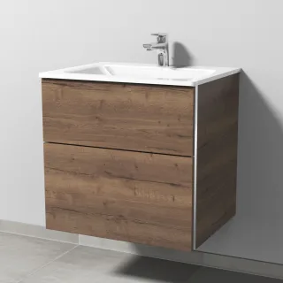 Sanipa 3way Glas-Set Glas-Waschtisch und Unterbau mit 2 Auszügen, Eiche-Tabak BR20150