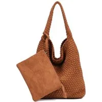 MIRROSI Shopper Damen Schultertasche Handgeflochten Wildleder-Optik (ca.36x14x31cm), große Hobo Bag mit Innentasche