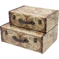 HMF Aufbewahrungsbox Handgefertigter Vintage Koffer aus Holz, Deko Koffer (versch. Größen), Geschenkkoffer im Weltkarten Design