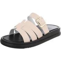 Ital-Design Damen Sandalenslipper mit Schnalle und Profilsohle Pantolette (91742422) Keilabsatz/Wedge Pantoletten in Beige