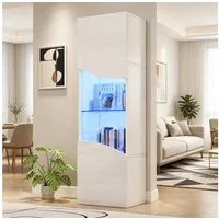 Merax Vitrine Hochglanz Vitrinenschrank mit LED (35 x 50 x 165 cm, 1-St) schmaler Wohnzimmerschrank Glasvitrine mit Wellenfront,großem Stauraum