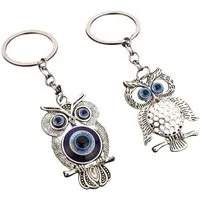 KARMA Schlüsselanhänger Set Eule 2er Set silber 11 cm Deko (Dekoeule, Rucksack Geschenk Männer Frauen), Schlüsselbund Anhänger Tasche