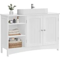 VASAGLE Waschbeckenunterschrank Badezimmerschrank extra lang, Breite 90cm, offene Fächer, höhenverstellbare Ablagen