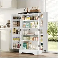 Flieks Hochschrank Küchenschrank mit LED-Sensorlicht und Türablagen (1-St., B60,5/T40/H120 cm) Mehrzweckschrank mit Gewürzregal und verstellbaren Regalböden Weiß