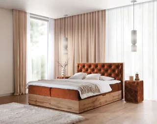 Boxspringbett Schlafzimmerbett MAXIMO 180x200cm in Stoff Torre Ziegelrot