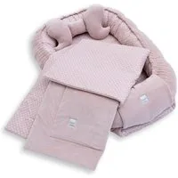 Loolay Kuschelnest BABYNEST + DECKE + Kissen Babyausstattung Baumwolle & Samt Velours, (MUSTER: ROSA Samt Velour/ Mini PUNKTE Rosa, 3-tlg., Liebevoll handgefertigt Nestchen! Geborgenheit Komfort für Neugeborene), Premium Ausstattung - 100% Europäisch