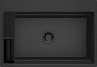 Neuesbad 1-Becken Granitspüle 760x520x220, 3,5", Graphit Metallic, mit SPACE SAVER Schwarz CLICK NB1DEZRMG10B1