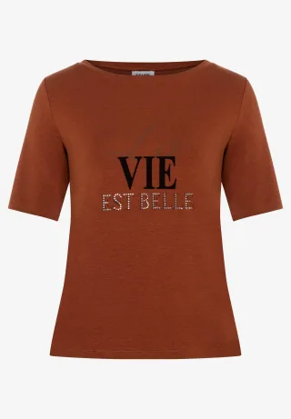 MORE & MORE - T-Shirt mit Wording orange - Gr. - 38