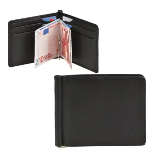 Geldbörse Herren Dollarclip flach RFID 6 Kartenfächer Logo – Leder schwarz - Esquire. Die elegante Geldklammer ohne Münzfach für maximale Ordnung und